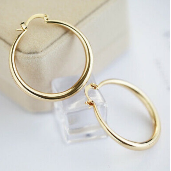 NWT 14k Gold Plated Hoop Earrings - Picture 2 of 3